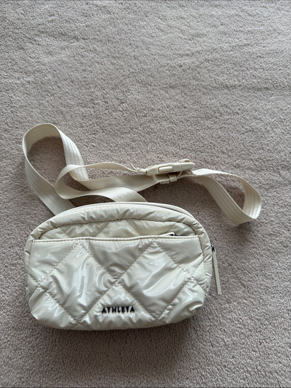 Athleta Cream Quilted Crossbody Belt Bag with Adjustable Strap